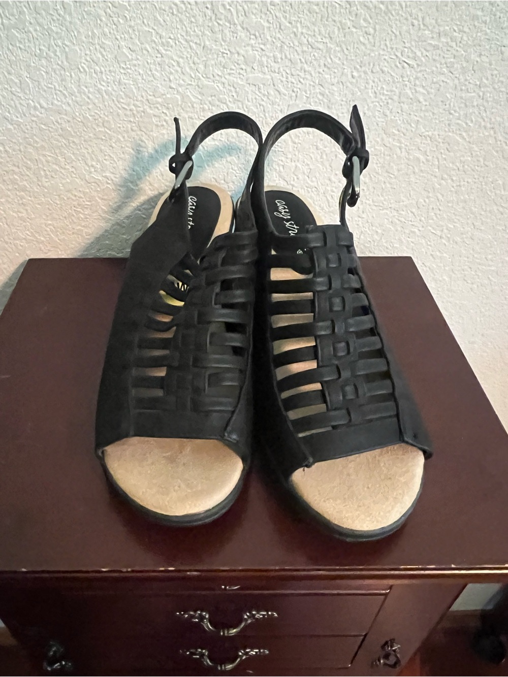 Black Woven Slingback Sandals with Cushioned Footbed Size 9 Wide